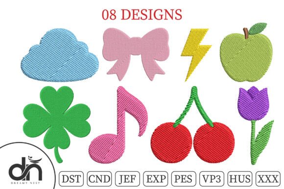 8 Mini Cute Shapes Embroidery Bundle