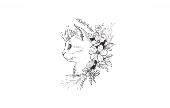Cat and Lily Machine Embroidery Design