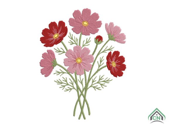 Cosmos Flower Embroidery Design
