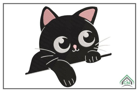 Cute Black Cat Embroidery Design