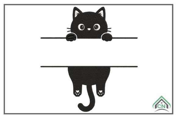 Cute Hanging Black Cat Embroidery Design