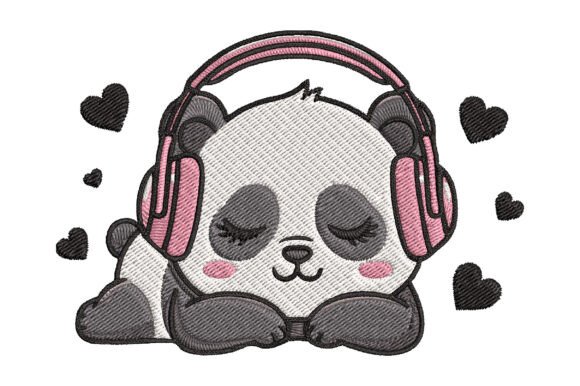 Cute Panda Headphones Embroidery