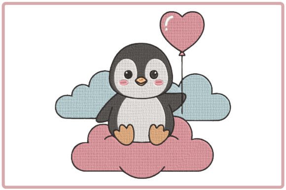 Cute Penguin on Cloud Embroidery Design
