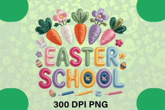 Easter School Faux Embroidery PNG Design Review for Apparel Projects