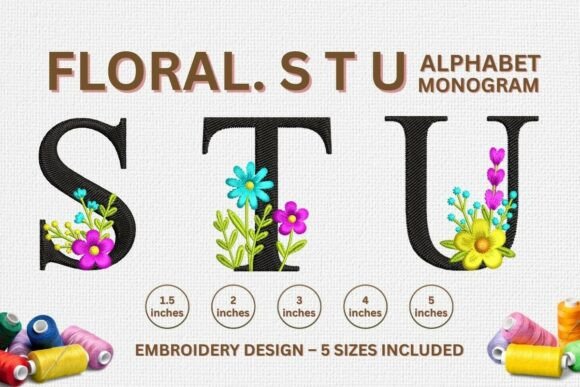 Floral Embroidery Letter Designs S, T