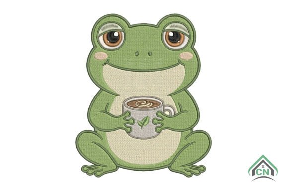 Frog with Coffee Cute Embroidery Design Review for Boutique Apparel