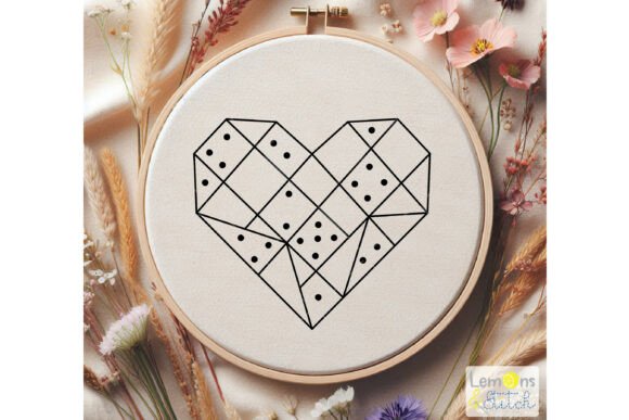 Geo Heart Domino - Hand Embroidery