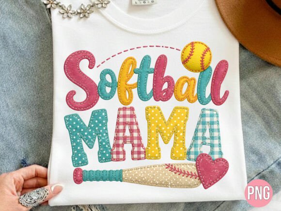 Gingham Faux Embroidery Softball Mama