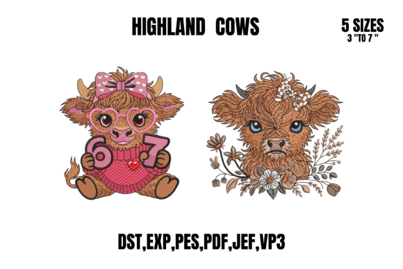Highland Cows Embroidery Bundle