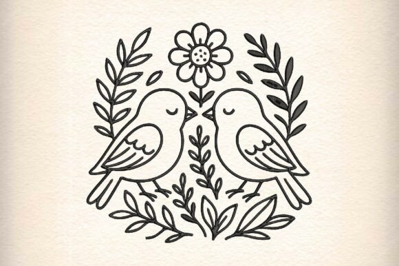 Love Birds Embroidery Design with Flower