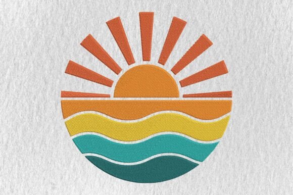 Sunrise Ocean Waves Embroidery Design