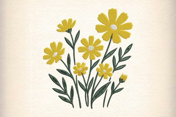 Yellow Wildflower Embroidery Design
